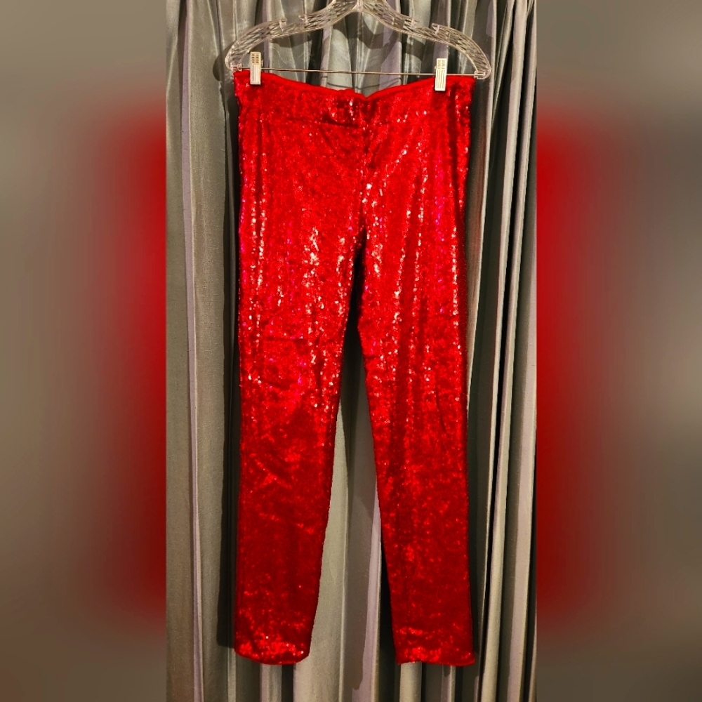 Holiday sparkles! Red Sequin Pants Leggings Trousers Stretchy!
